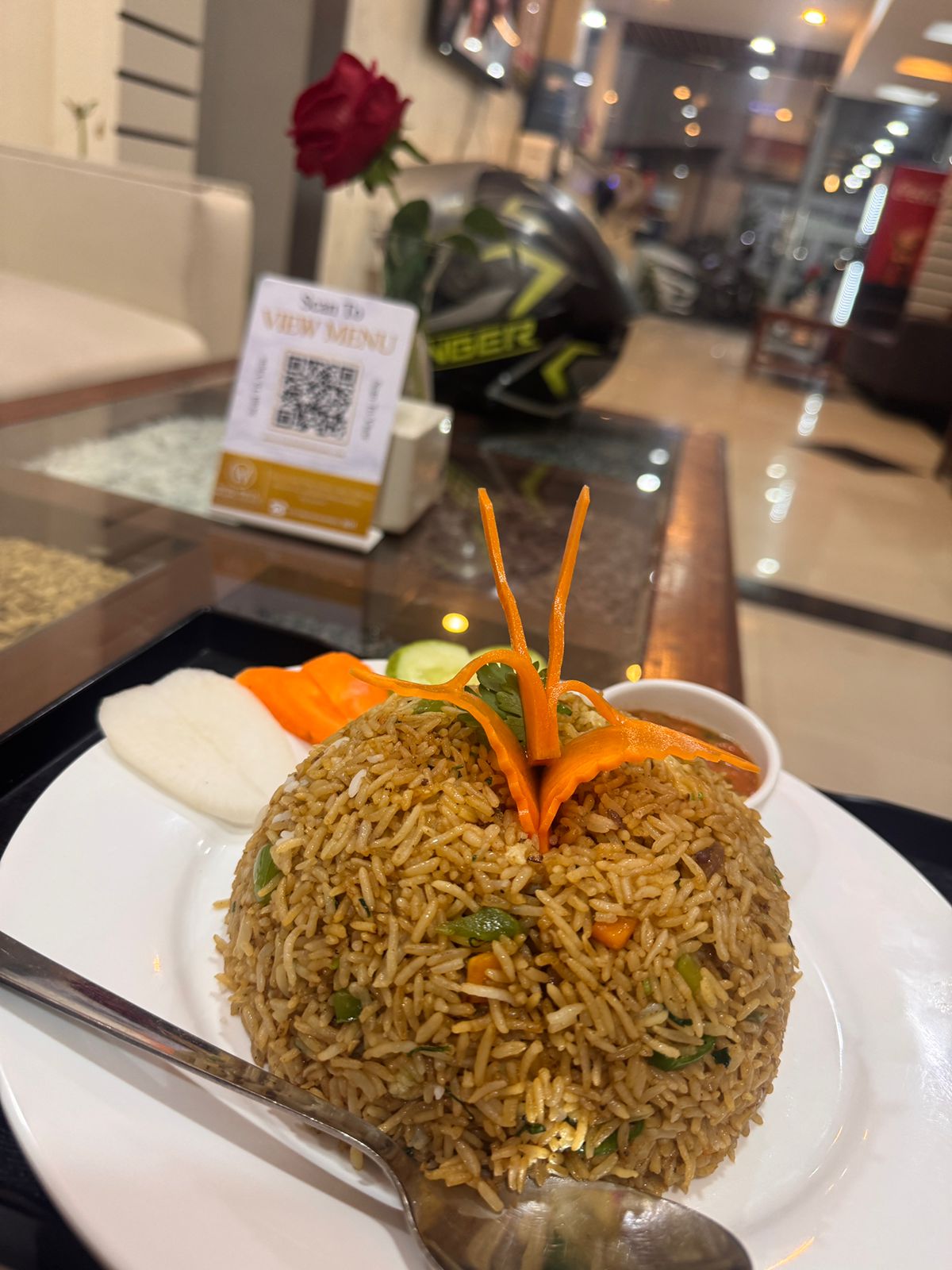 Fragrant biryani served at Hotel White Dreams